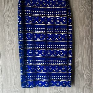 Mettalic geometric pattern blue pencil skirt